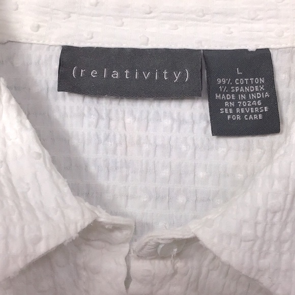 VTG Relativity White Semi Sheer Textured Cotton Long Sleeve Blouse - Picture 2 of 7